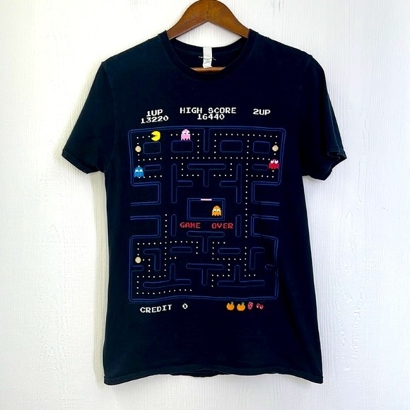 Fruit Of The Loom - PAC Man Black Game Over Graphic Short Sleeve T Shirt Size M - Picture 6 of 9